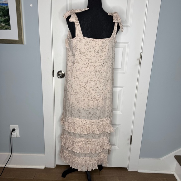 Cleobella Zane Tiered Ruffle Midi Dress Women's Size Large Tie Shoulders - Picture 4 of 10